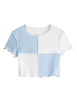 Amazon.com: Milumia Girl's Rib Knit Color Block Crop Tee